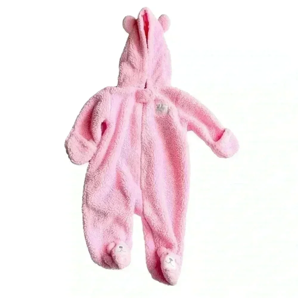 Carter’s Baby Girls Pink Hooded Plush Fleece Snowsuit Size 3 Months